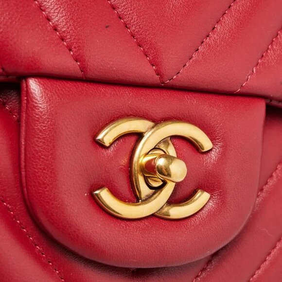 Chanel Red Chevron Quilted Lambskin Leather Classic Jumbo Double Flap Bag - Picture 5 of 9
